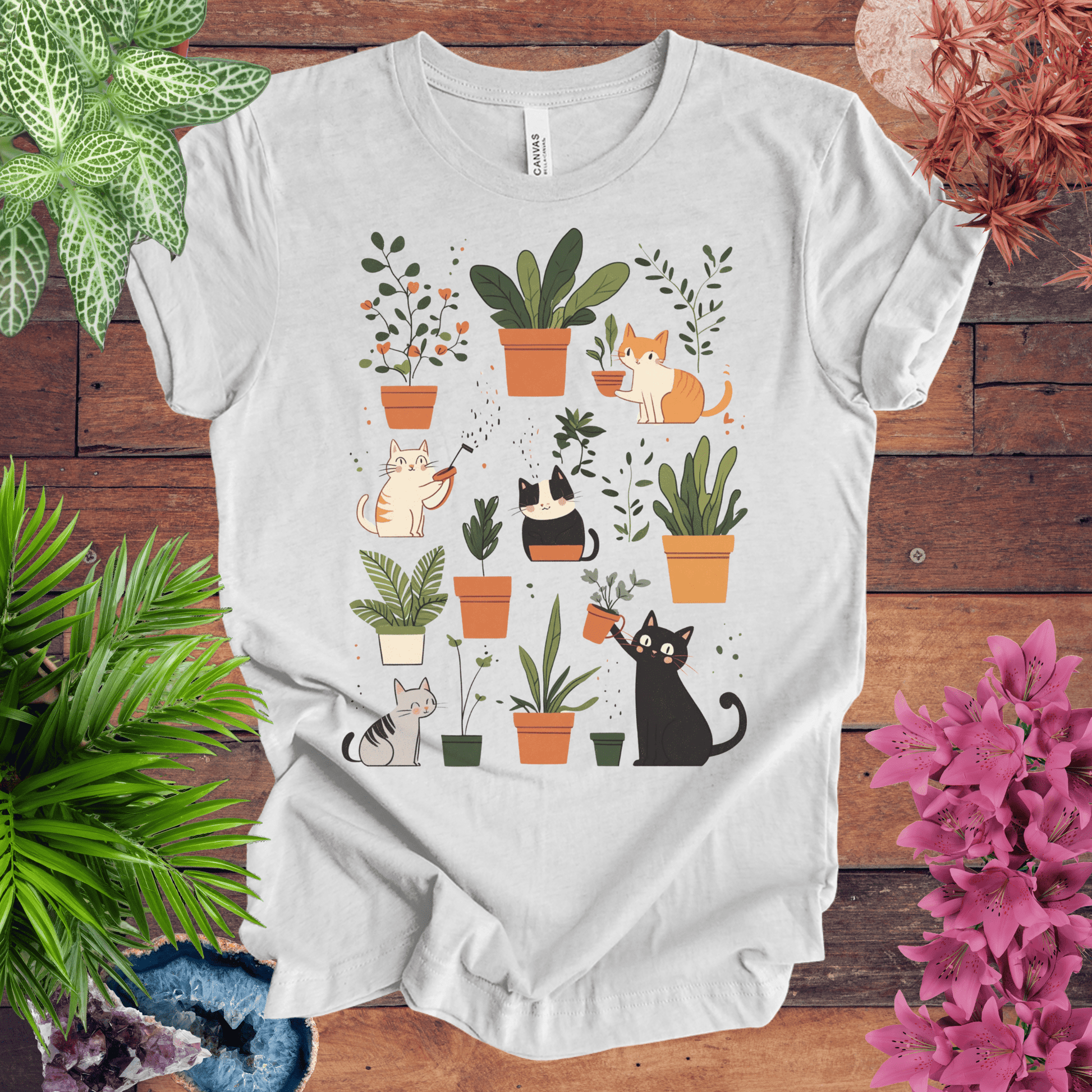 Printify T-Shirt Ash / S Kittens Tending Their Garden T-Shirt