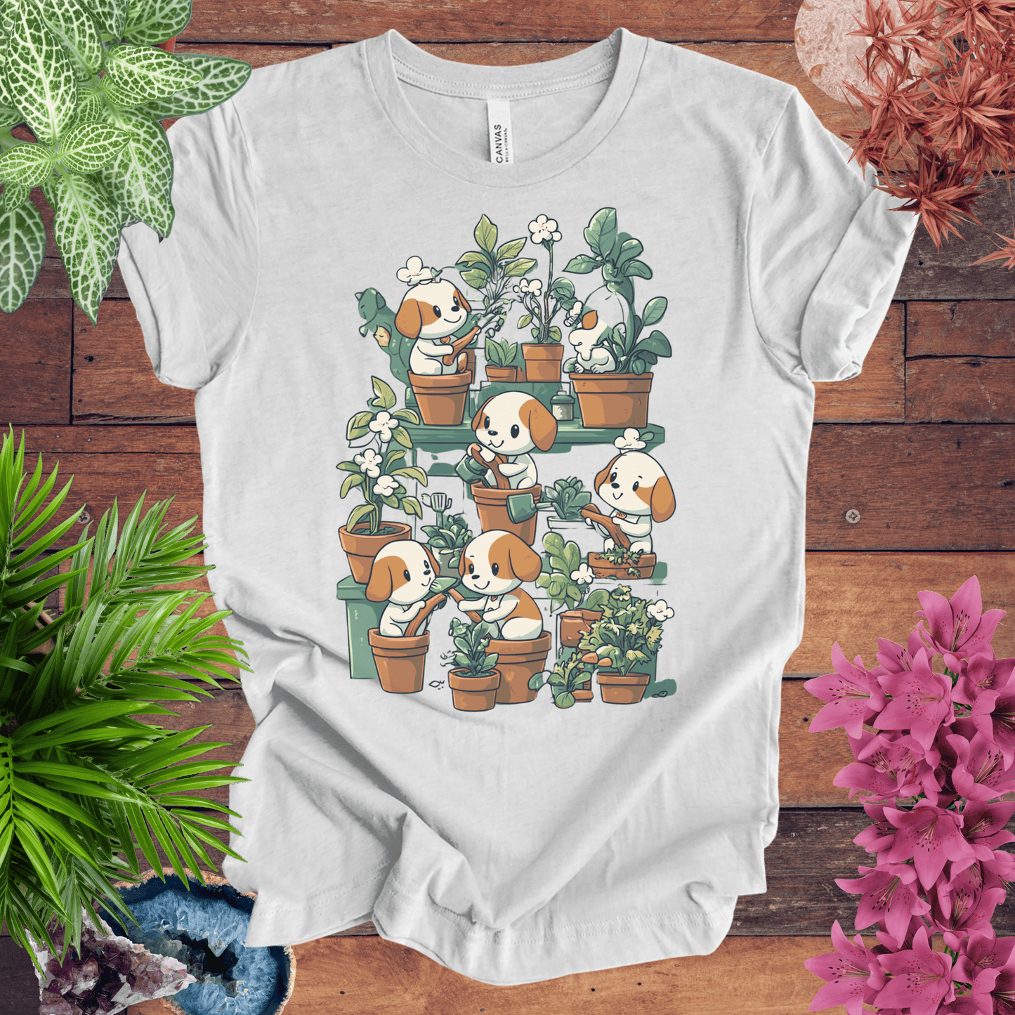 Printify T-Shirt Ash / S Puppy Garden Gathering T-Shirt