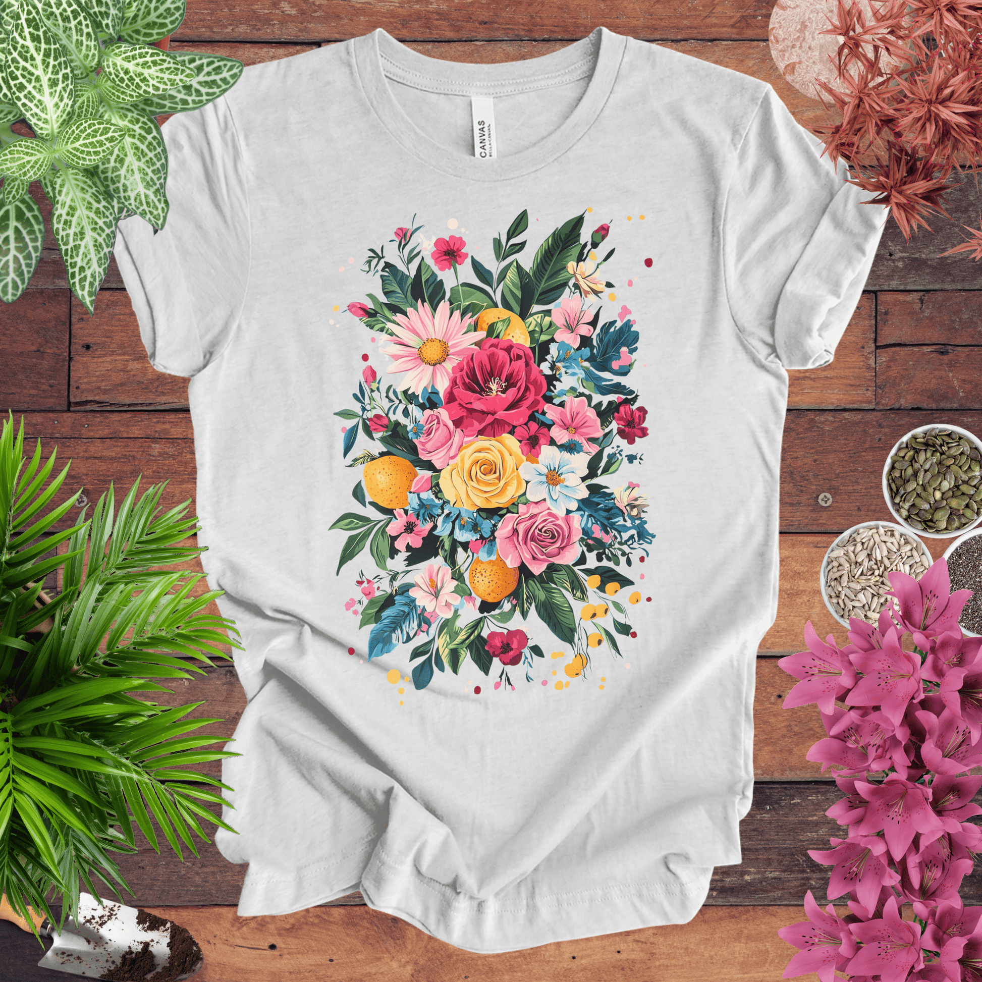 Printify T-Shirt Ash / S Vibrant Floral Citrus Bouquet T-Shirt