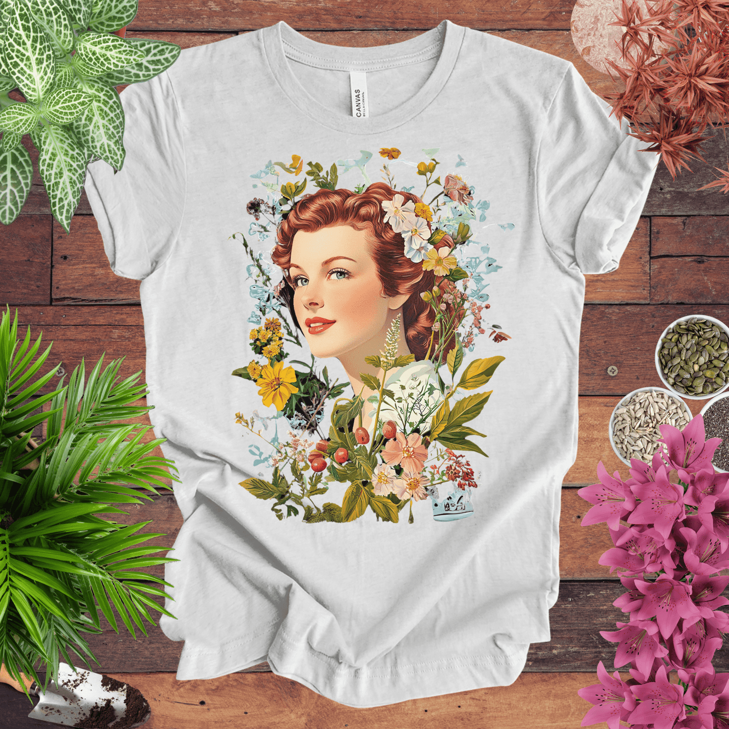 Printify T-Shirt Ash / S Vintage Floral Portrait T-Shirt
