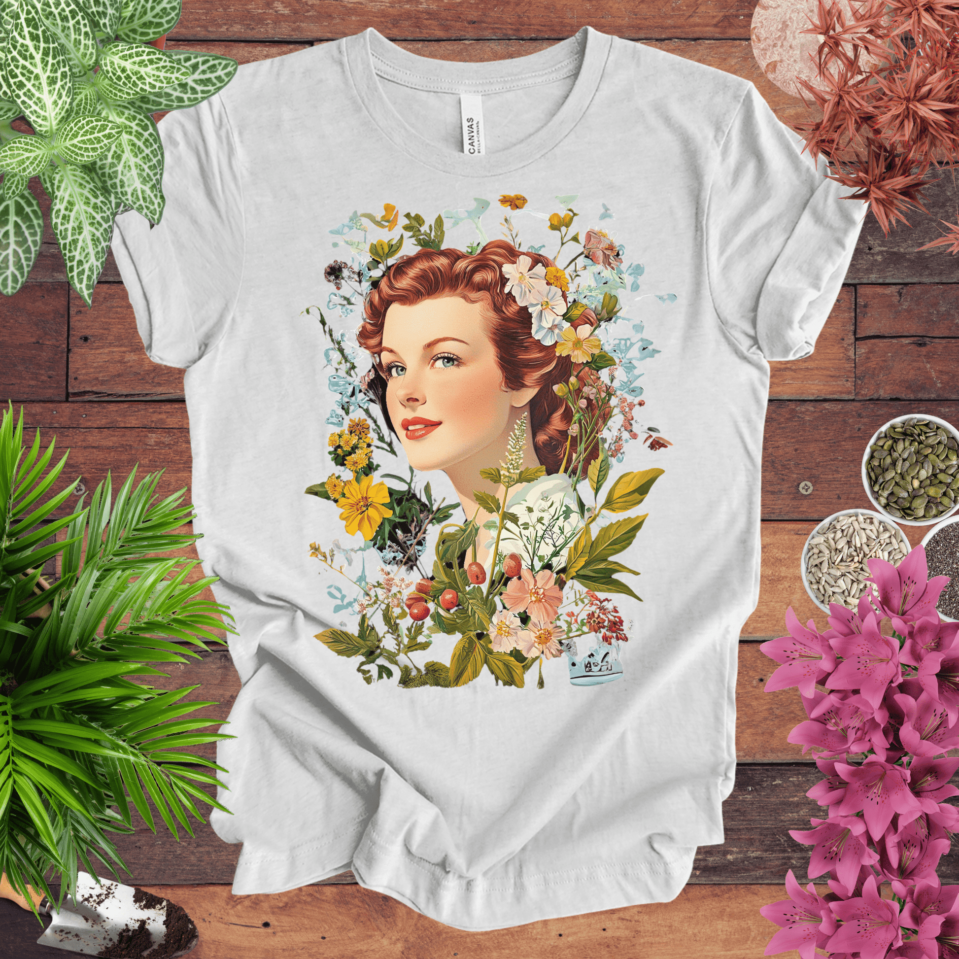 Printify T-Shirt Ash / S Vintage Floral Portrait T-Shirt