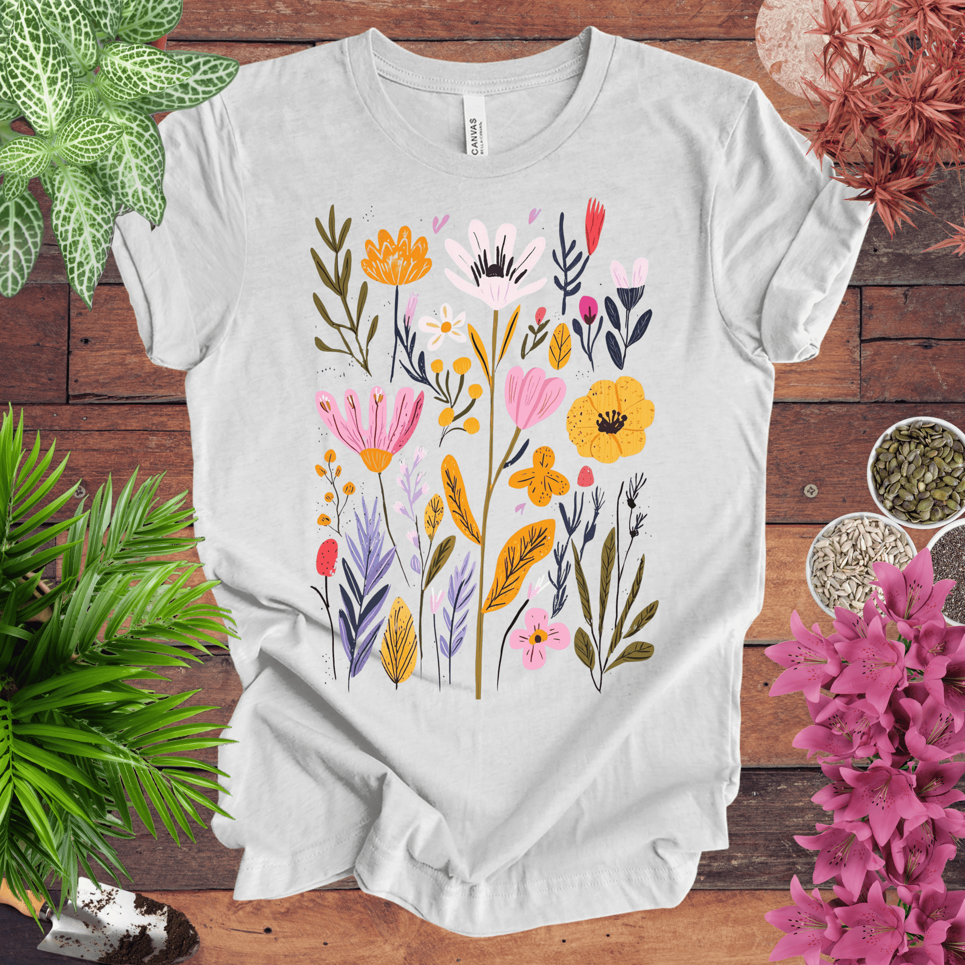 Printify T-Shirt Ash / S Whimsical Floral Bouquet T-Shirt