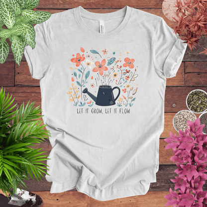 Printify T-Shirt Ash / S Whimsical Watering Can and Flowers T-Shirt