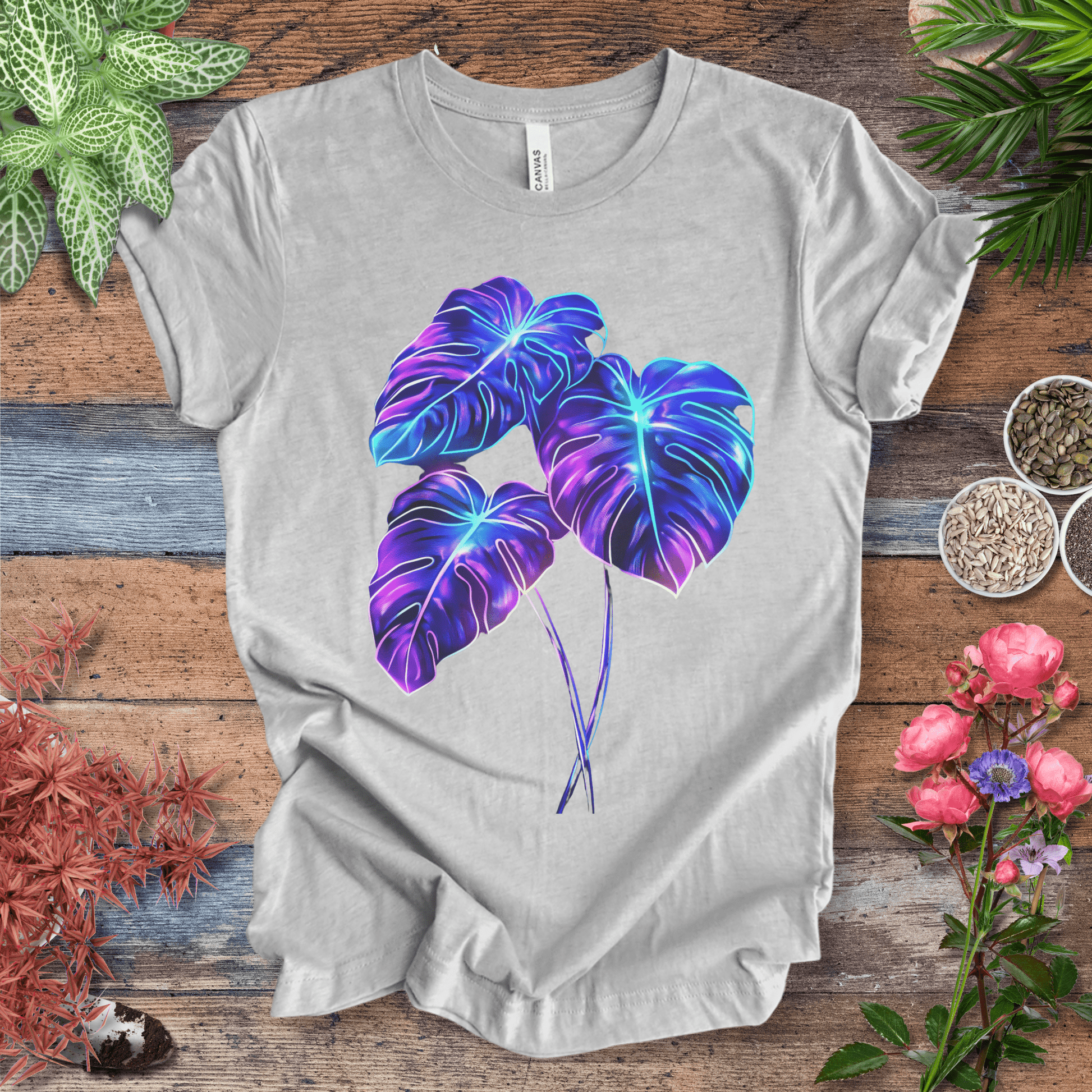 Printify T-Shirt Athletic Heather / S Bioluminescent Monstera Jungle Plant Lover Aesthetic T-Shirt