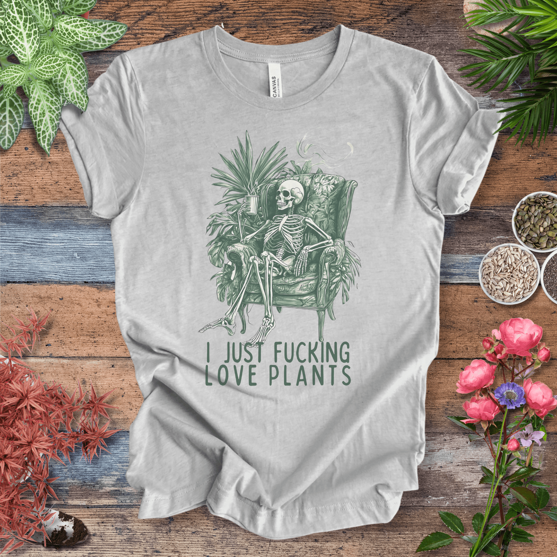 Printify T-Shirt Athletic Heather / S I Just Love Plants Skeleton T-Shirt