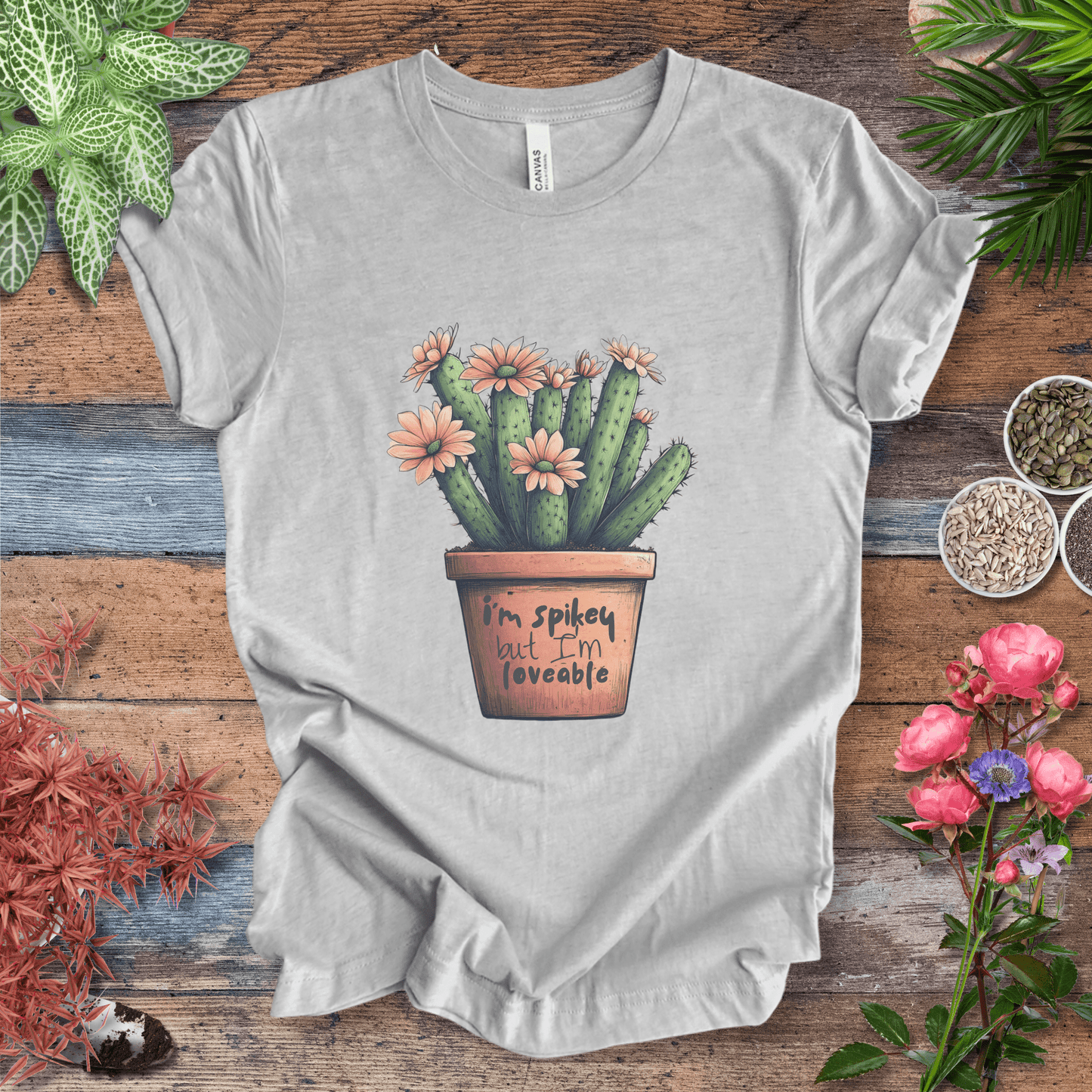 Printify T-Shirt Athletic Heather / S "I'm Spikey but I'm Lovable" Funny Cactus Lover T-Shirt