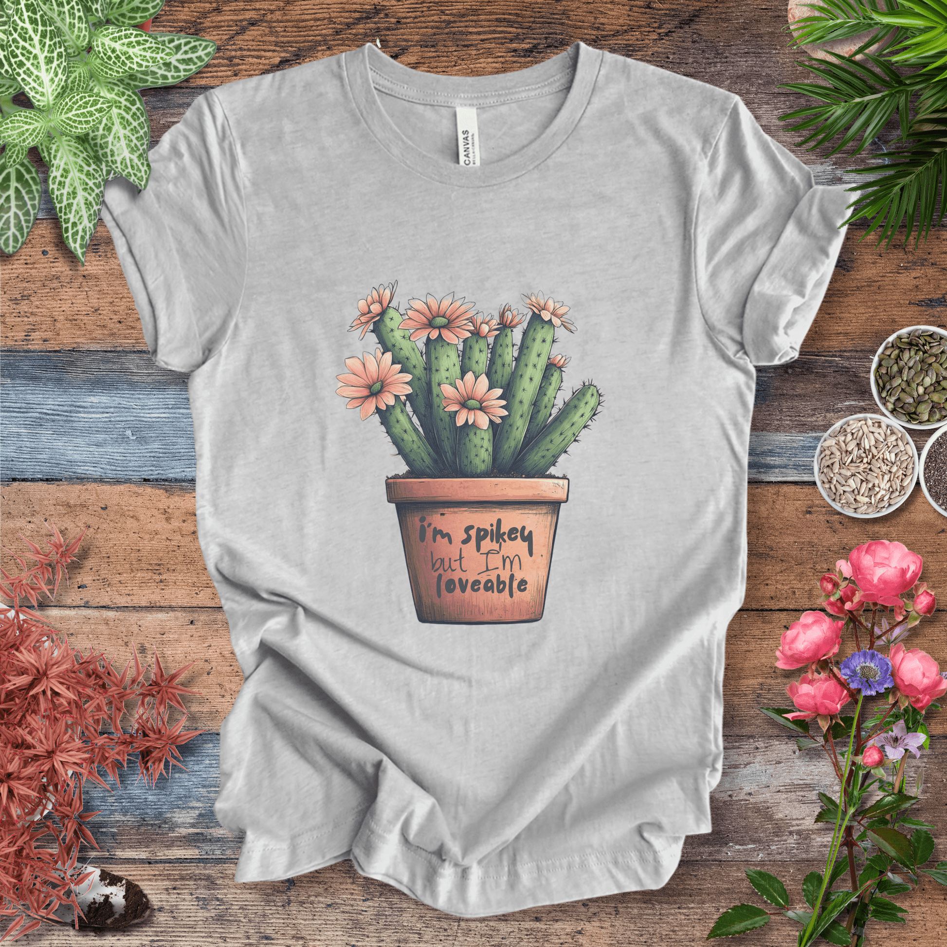 Printify T-Shirt Athletic Heather / S "I'm Spikey but I'm Lovable" Funny Cactus Lover T-Shirt