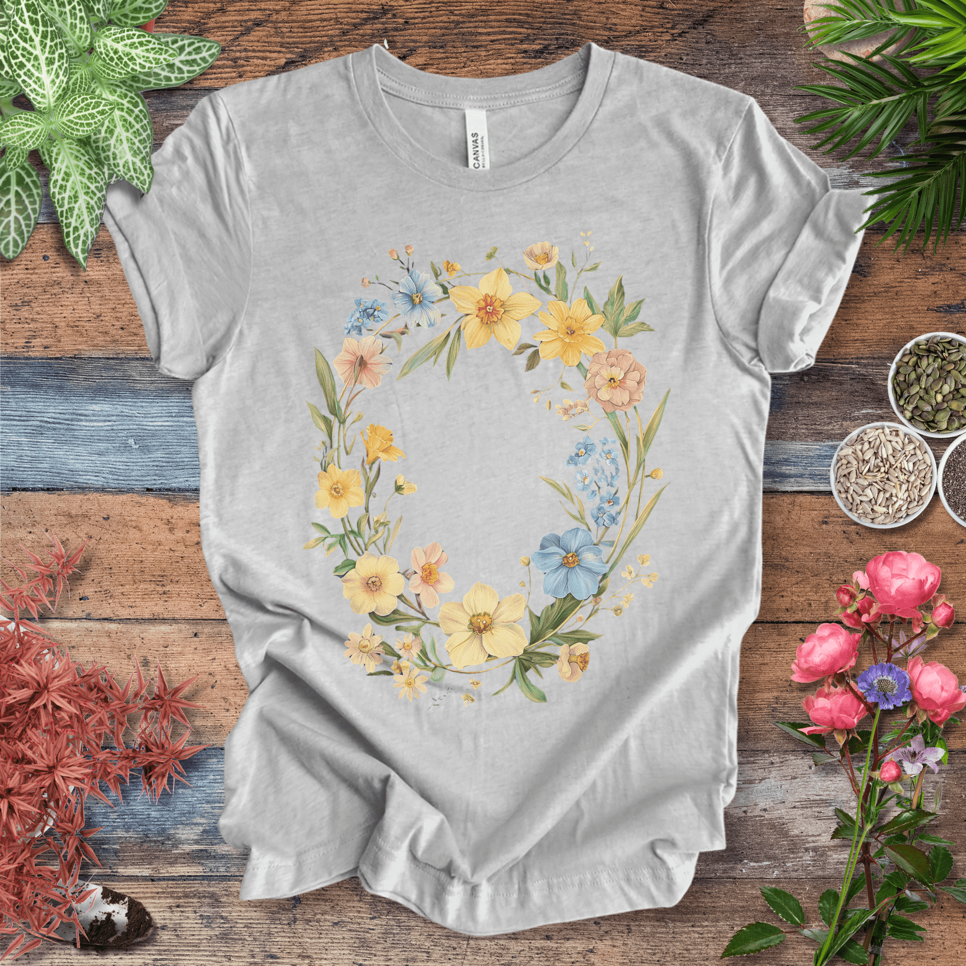 Printify T-Shirt Athletic Heather / S Spring Meadow Floral Wreath T-Shirt