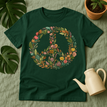 Printify T-Shirt Autumn Floral Peace Wreath Tee – Fall Color Botanical T-Shirt | Sustainable Garden Lover Shirt | Plant Parent Gift