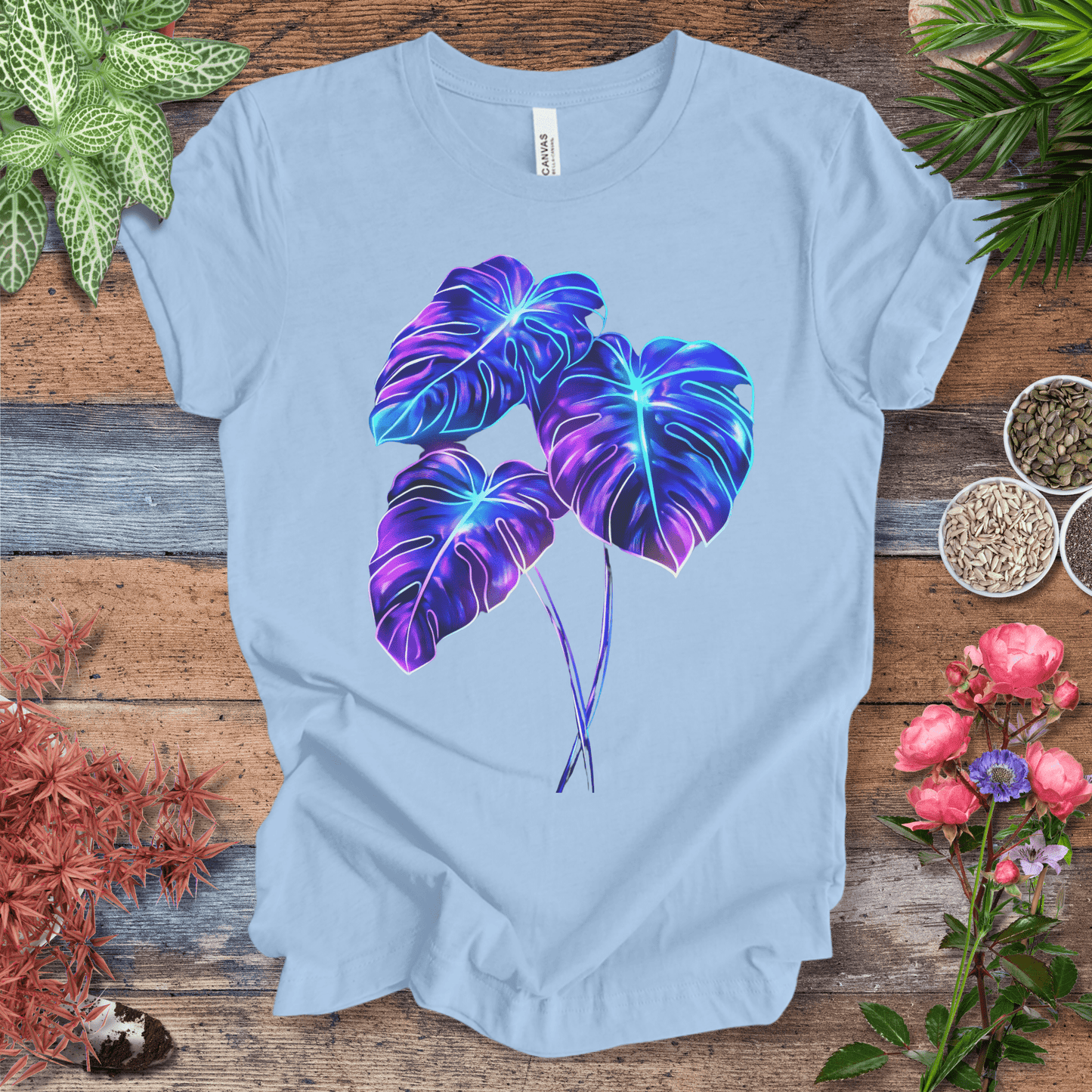 Printify T-Shirt Baby Blue / S Bioluminescent Monstera Jungle Plant Lover Aesthetic T-Shirt