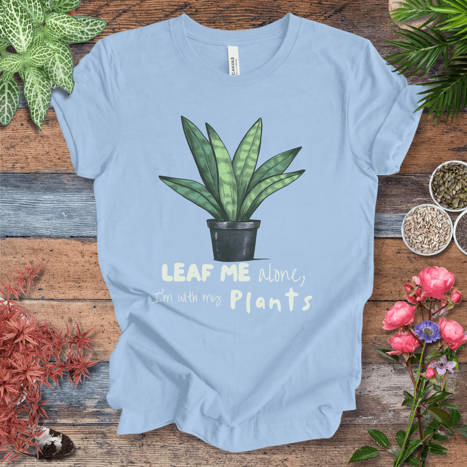 Printify T-Shirt Baby Blue / S "Leaf Me Alone" Funny Snake Plant Lover T-Shirt