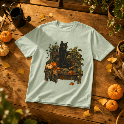 Botanical Vibes T-Shirt Bay / S Black Cat Potting Bench T-Shirt - Fall Houseplant Art