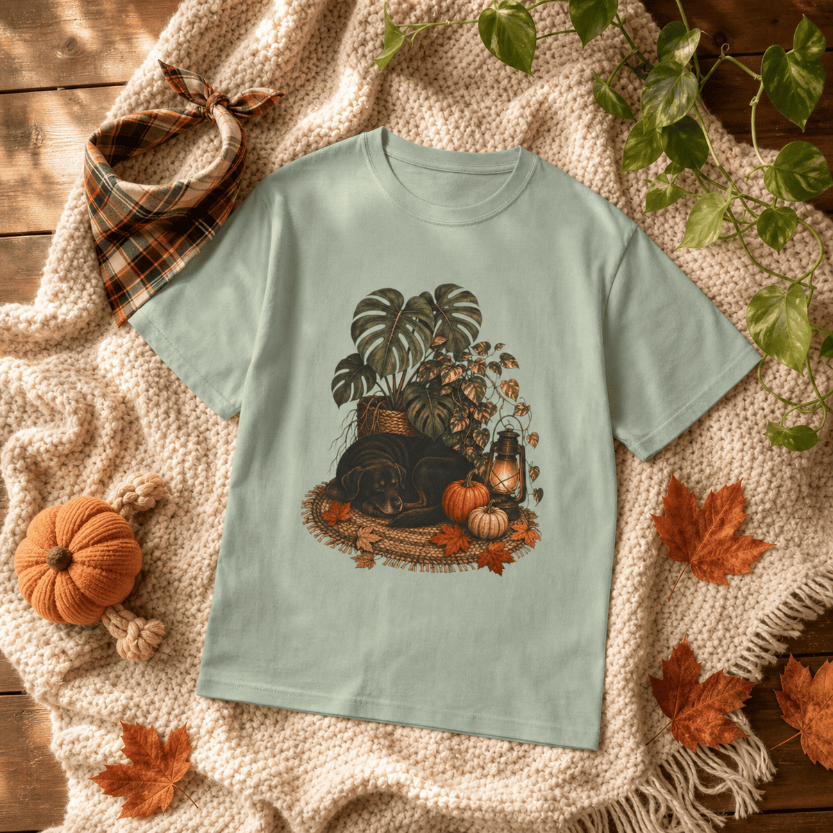 Botanical Vibes T-Shirt Bay / S Cozy Dog and Houseplants T-Shirt - Autumn Plant Art
