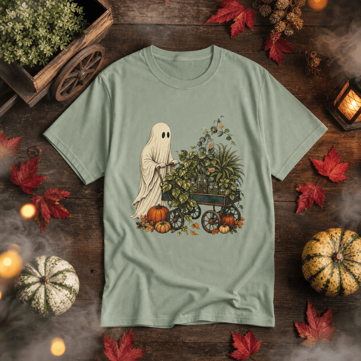 Botanical Vibes T-Shirt Bay / S Ghost Plant Cart T-Shirt - Cute Halloween Garden Art