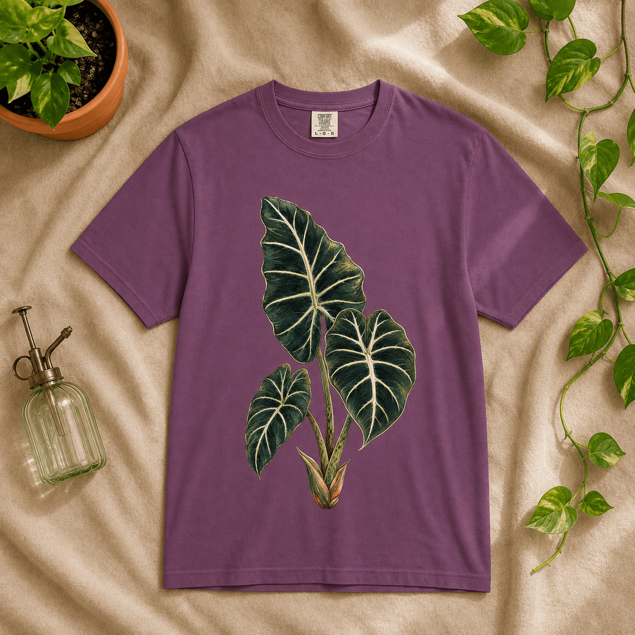 Printify T-Shirt Berry / S Alocasia Velvet Graphic T-Shirt - Plant Lover Gift