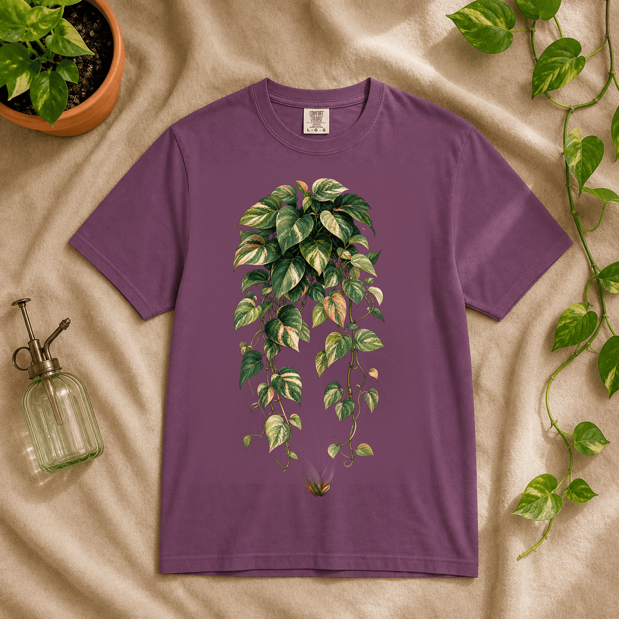 Printify T-Shirt Berry / S Variegated Pothos Graphic T-Shirt - Plant Lover Gift