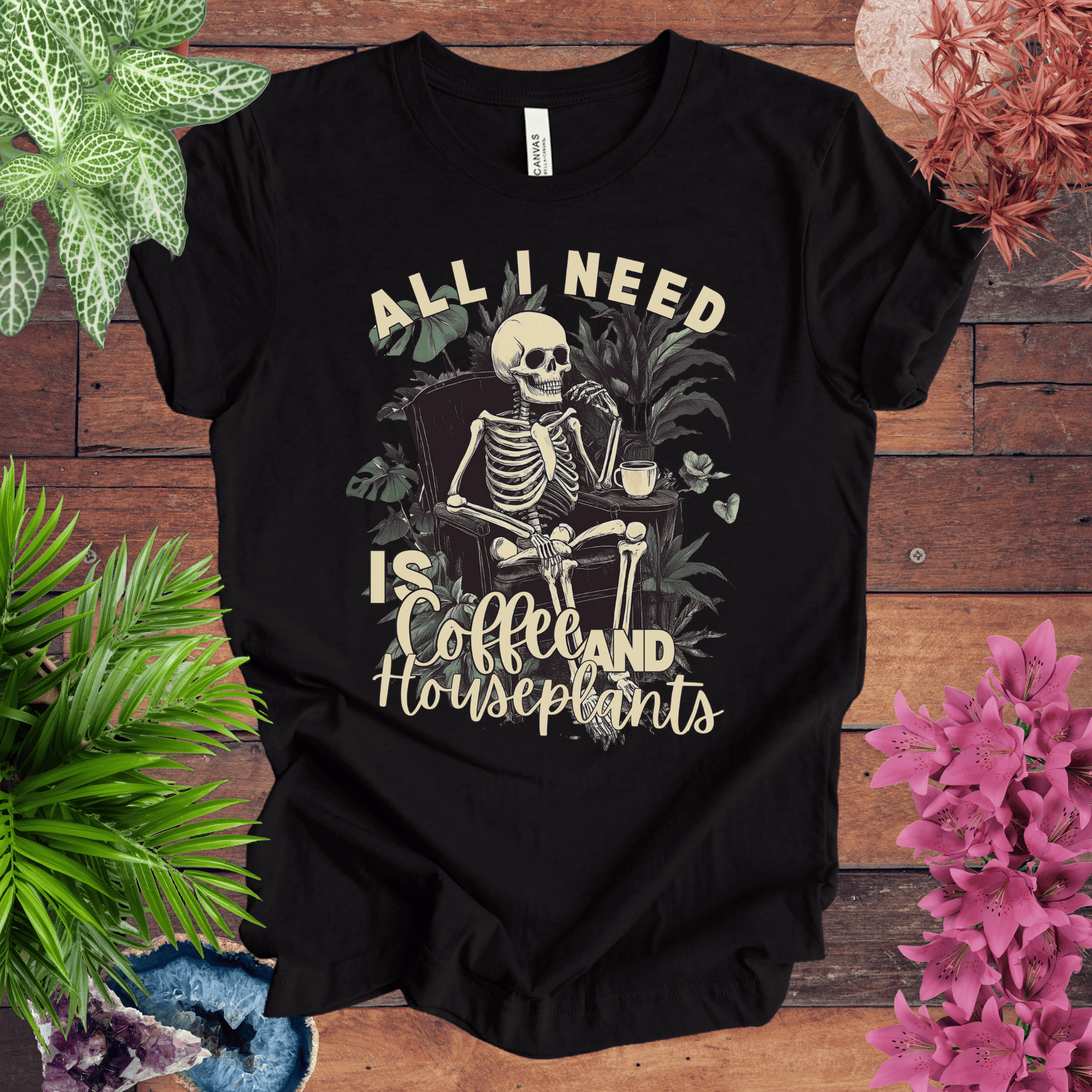Printify T-Shirt Black Heather / S All I Need Is Coffee and Houseplants T-Shirt