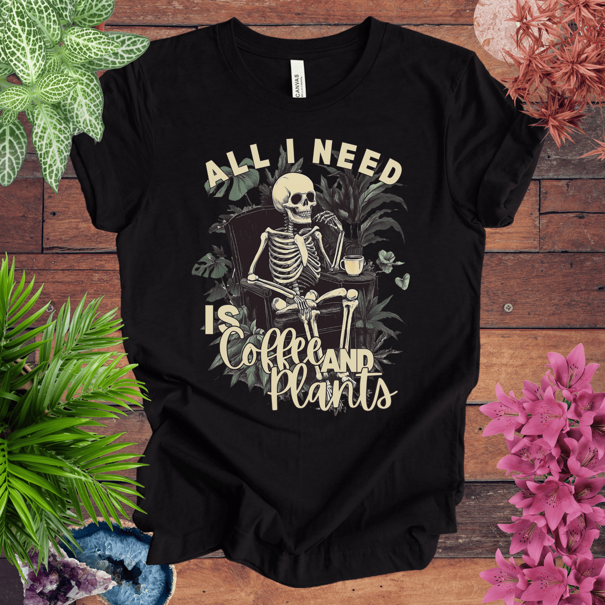 Printify T-Shirt Black Heather / S All I Need Is Coffee and Plants T-Shirt
