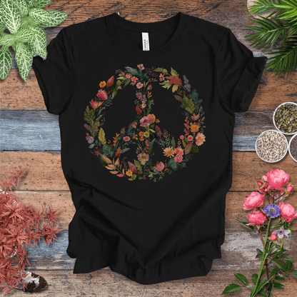 Printify T-Shirt Black Heather / S Autumn Floral Peace Wreath Tee – Fall Color Botanical T-Shirt | Sustainable Garden Lover Shirt | Plant Parent Gift