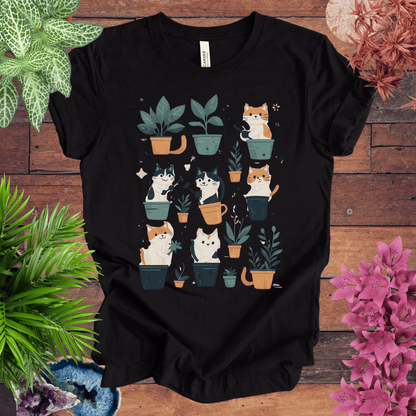 Printify T-Shirt Black Heather / S Curious Cats and Houseplants T-Shirt