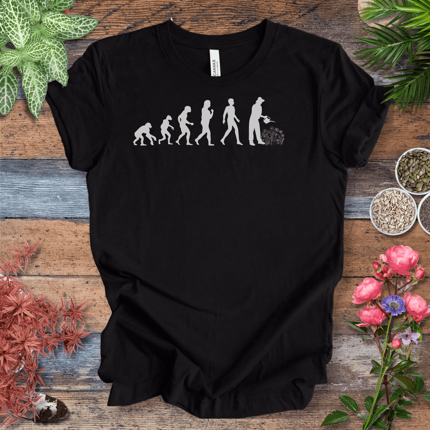 Printify T-Shirt Black Heather / S Evolution of a Gardener (Flowers) | Playful Plant Lover Tee