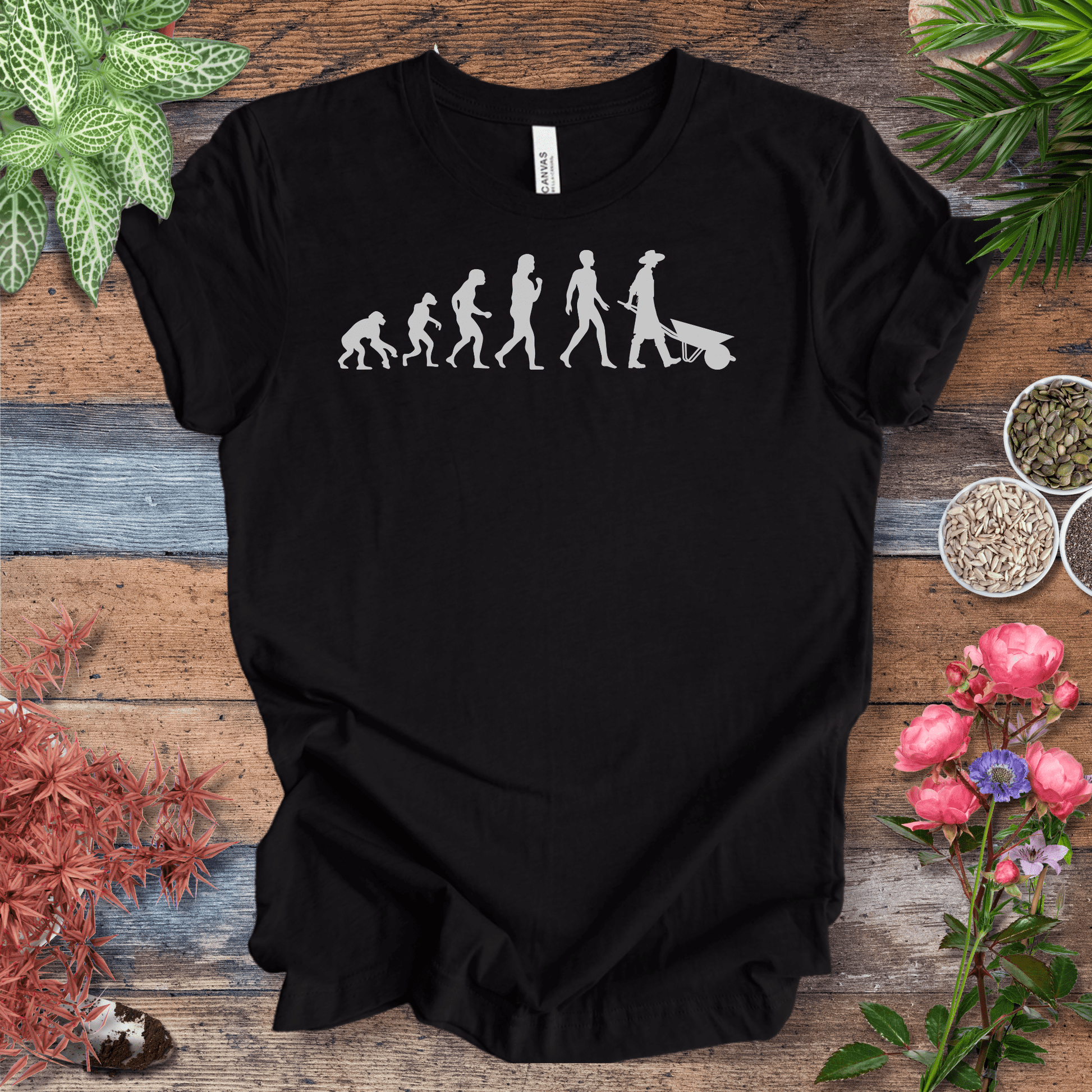 Printify T-Shirt Black Heather / S Evolution of a Gardener (Wheelbarrow) | Fun Gardening Tee