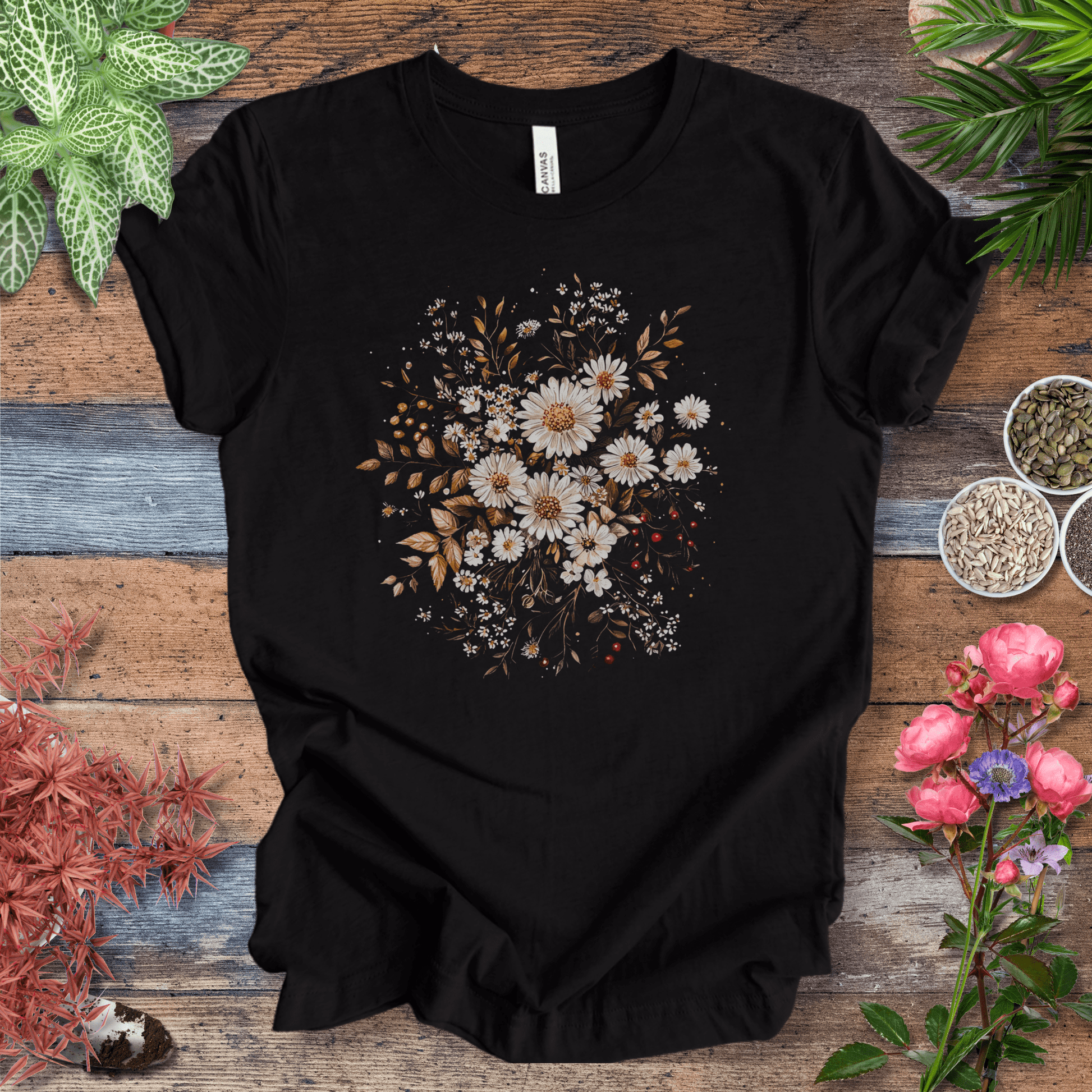 Printify T-Shirt Black Heather / S Golden Harvest Daisy Floral T-Shirt