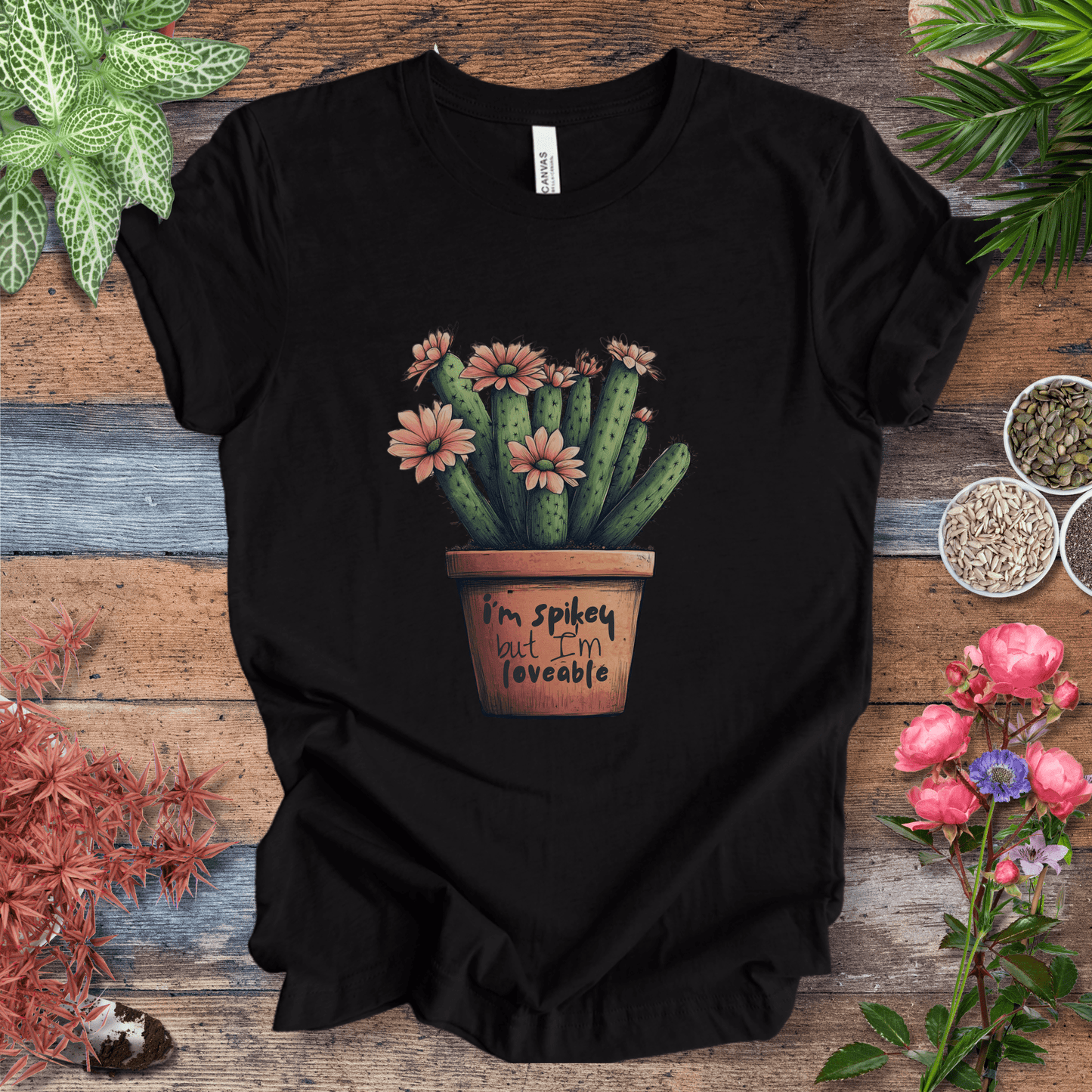 Printify T-Shirt Black Heather / S "I'm Spikey but I'm Lovable" Funny Cactus Lover T-Shirt