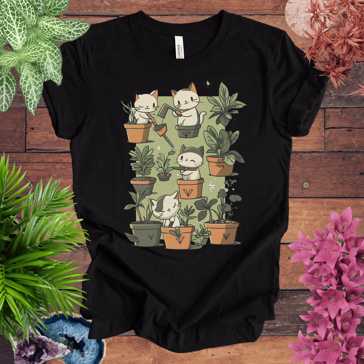 Printify T-Shirt Black Heather / S Kittens in the Garden T-Shirt