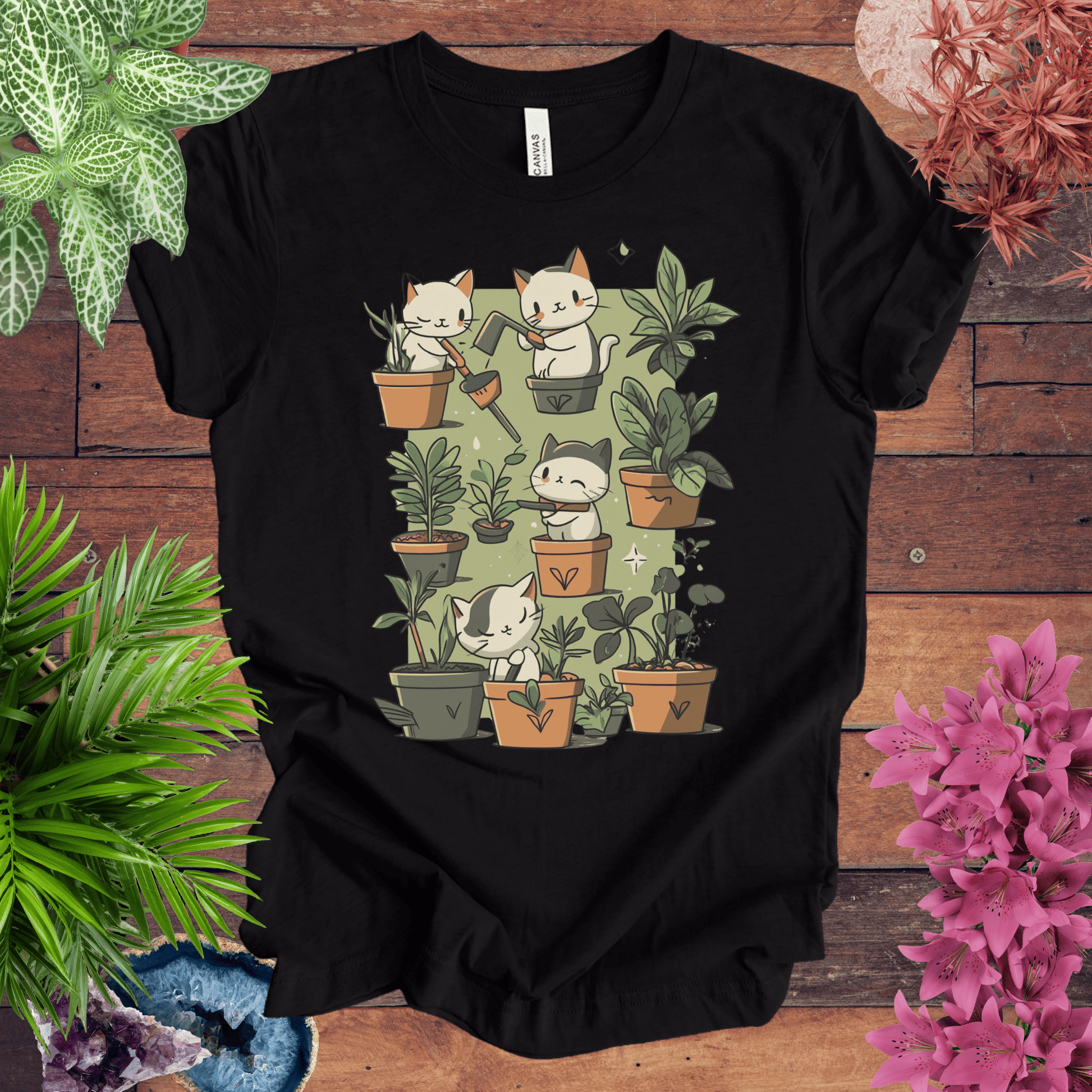 Printify T-Shirt Black Heather / S Kittens in the Garden T-Shirt