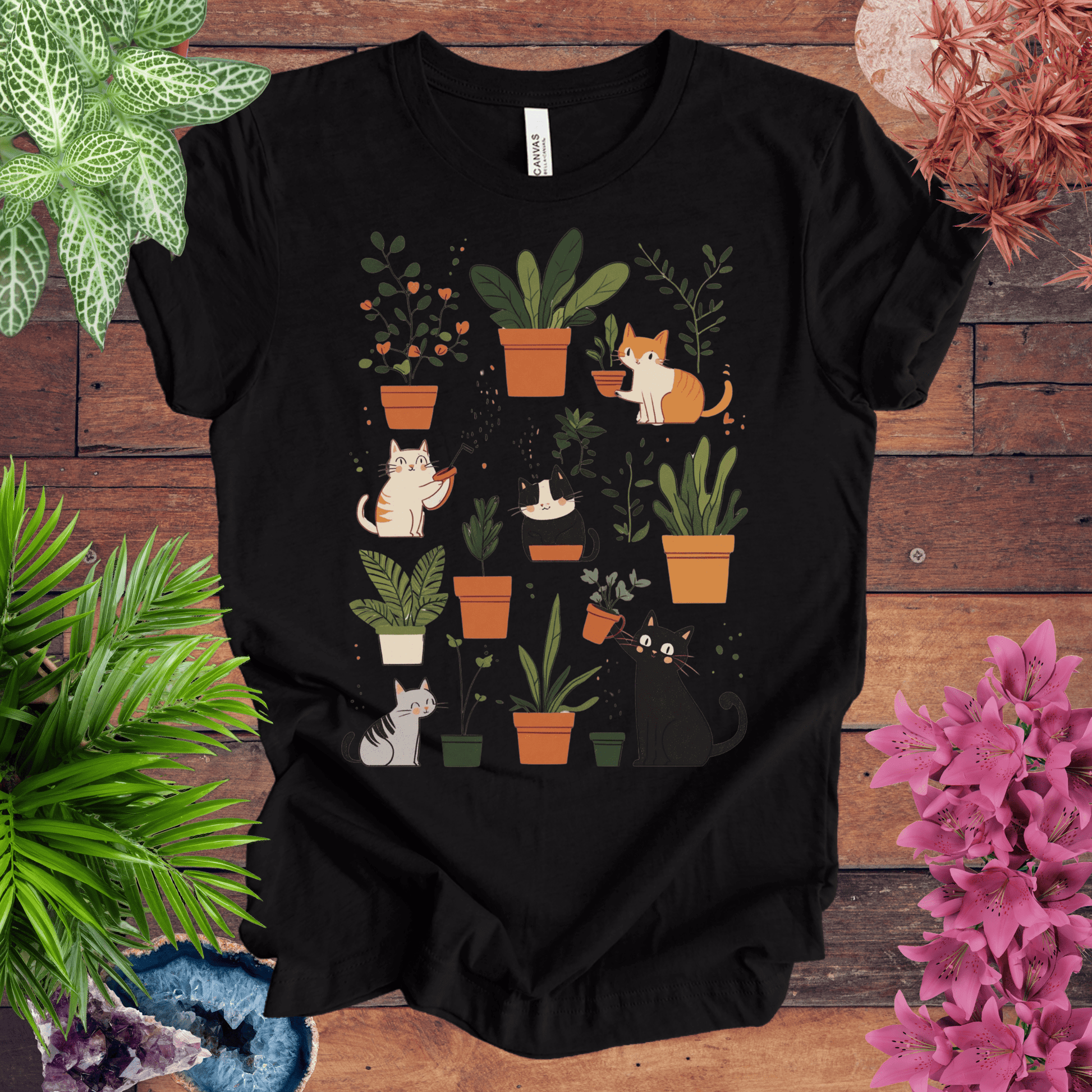 Printify T-Shirt Black Heather / S Kittens Tending Their Garden T-Shirt
