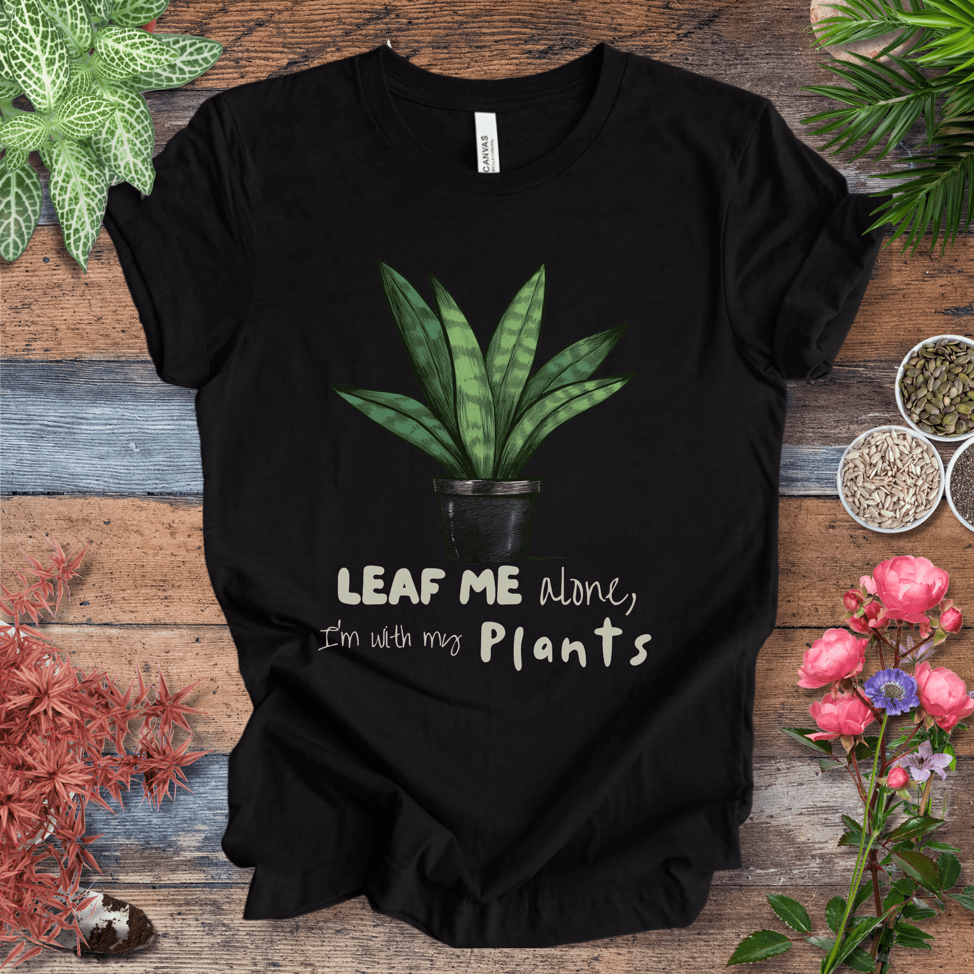 Printify T-Shirt Black Heather / S "Leaf Me Alone" Funny Snake Plant Lover T-Shirt