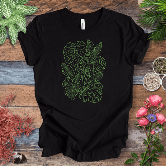 Printify T-Shirt Black Heather / S Minimalist Neon Monstera Plant T-Shirt