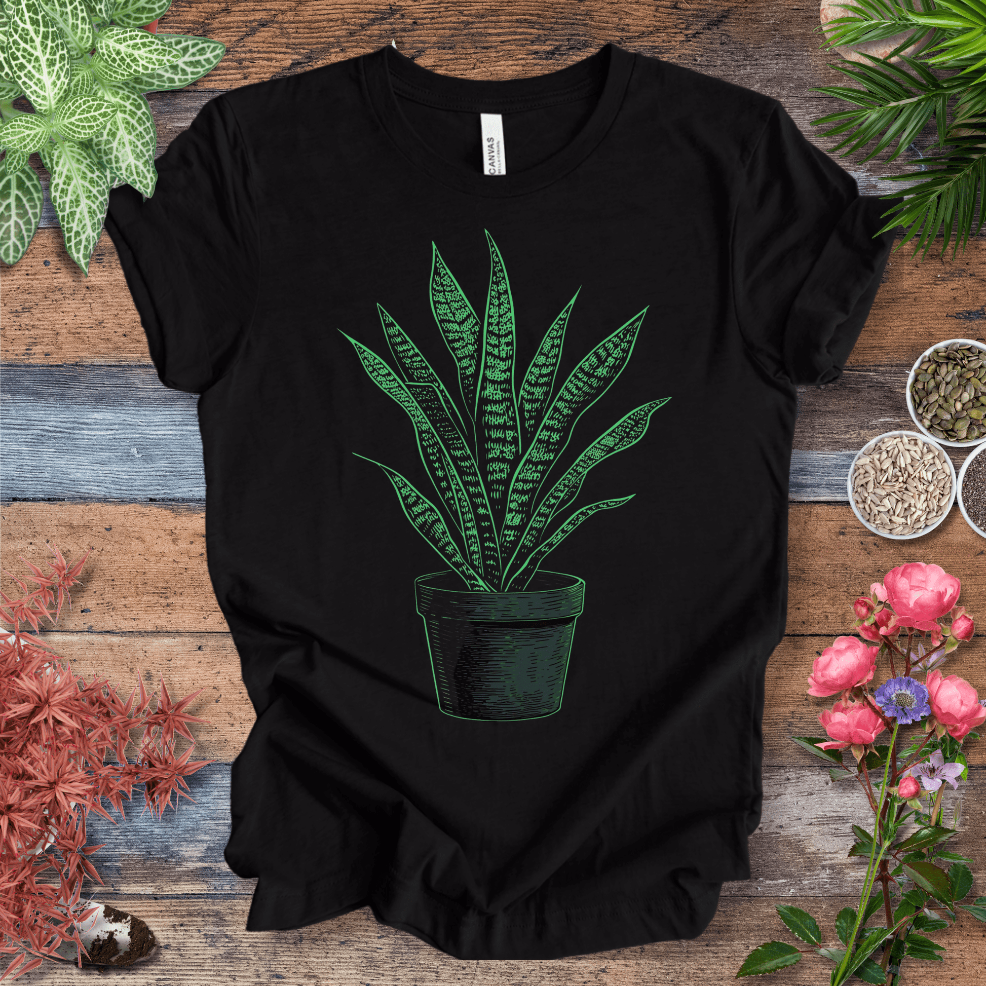 Printify T-Shirt Black Heather / S Minimalist Snake Plant Glow T-Shirt