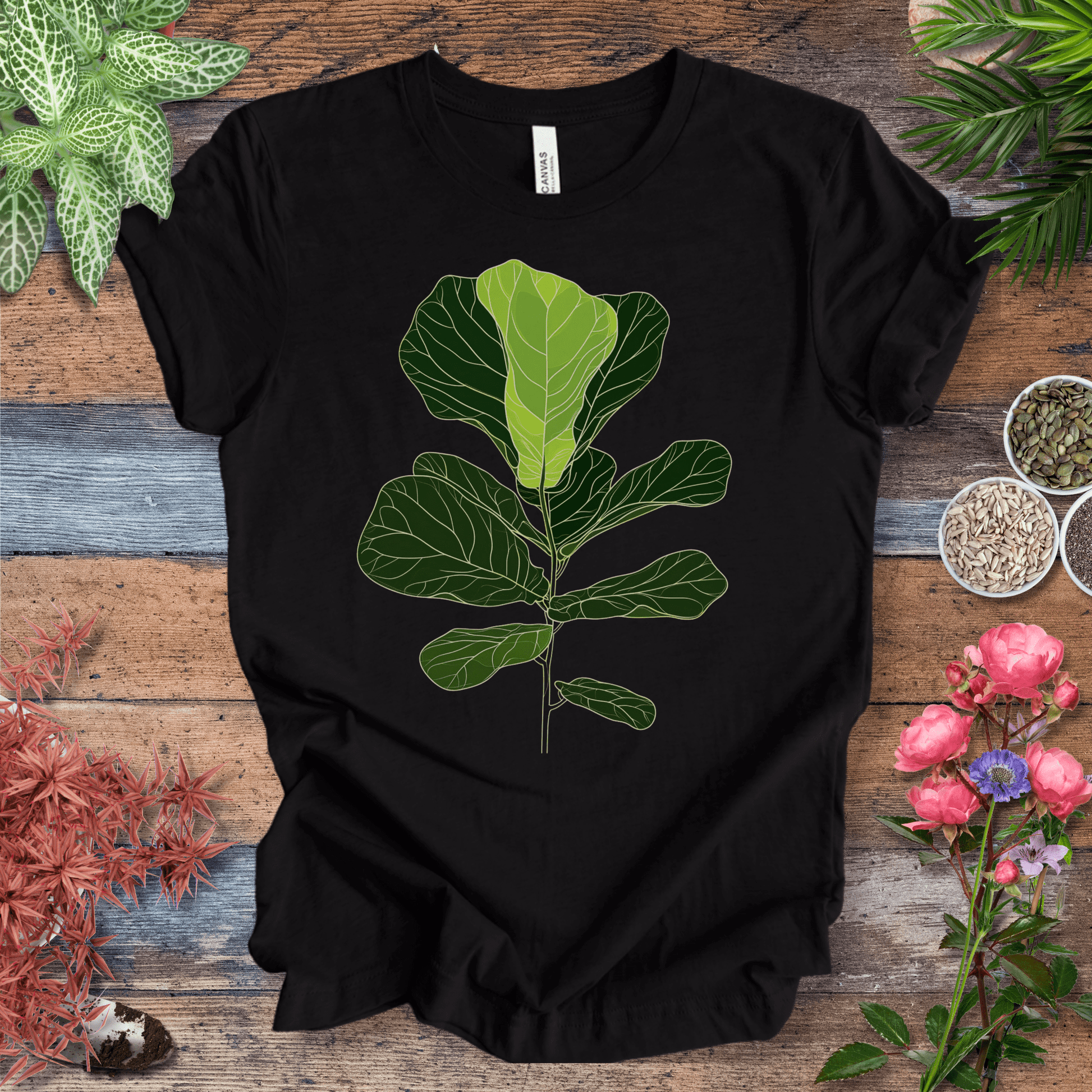 Printify T-Shirt Black Heather / S Modern Minimalist Fiddle Leaf T-Shirt
