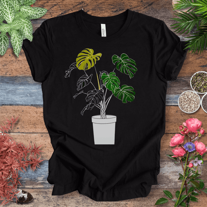 Printify T-Shirt Black Heather / S Monstera Line Art Potted Plant T-Shirt