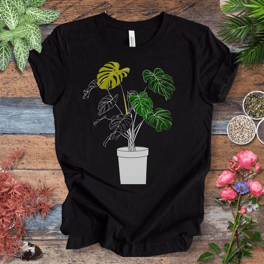Printify T-Shirt Black Heather / S Monstera Line Art Potted Plant T-Shirt