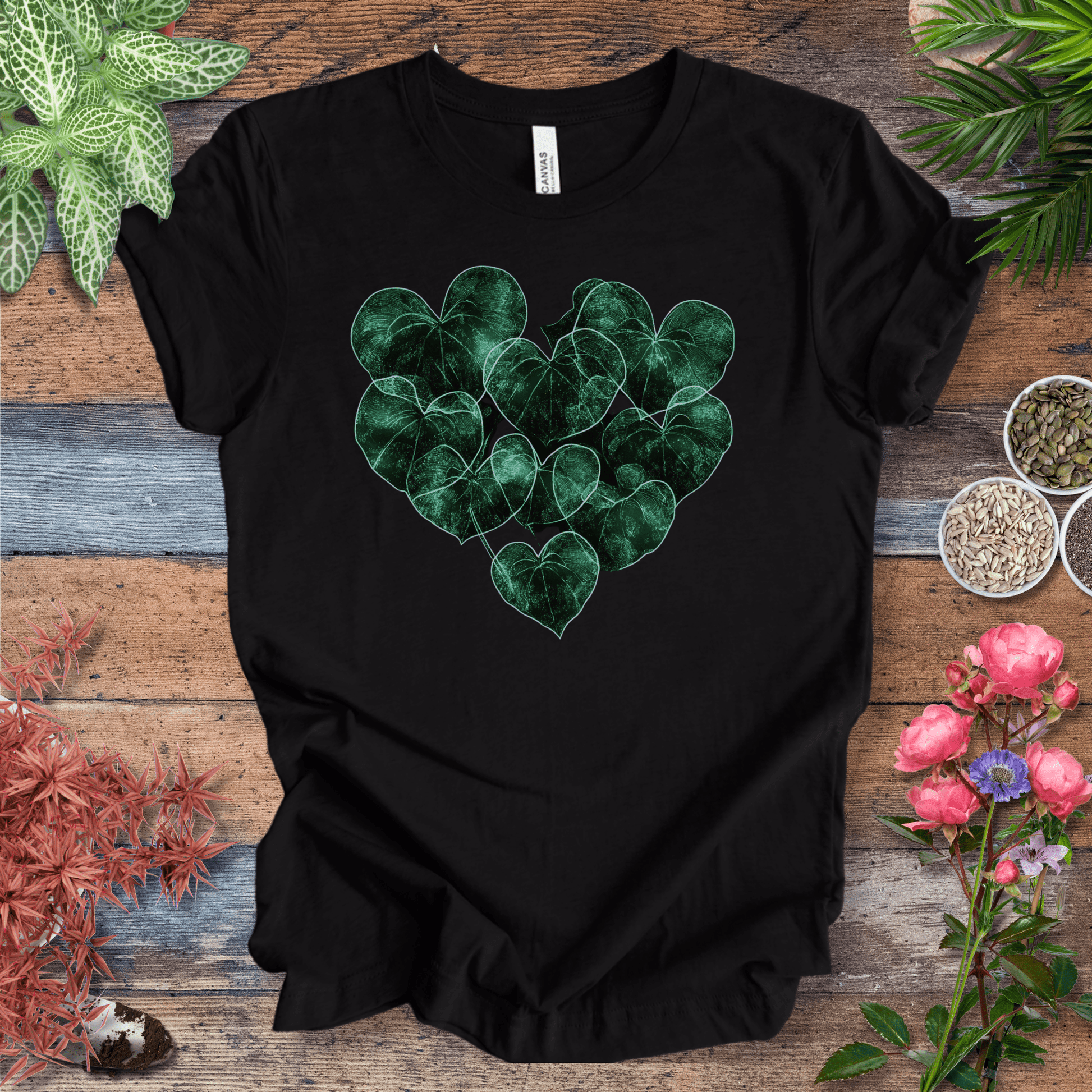 Printify T-Shirt Black Heather / S Neon Heart-Shaped Leaves Plant Parent Aesthetic T-Shirt