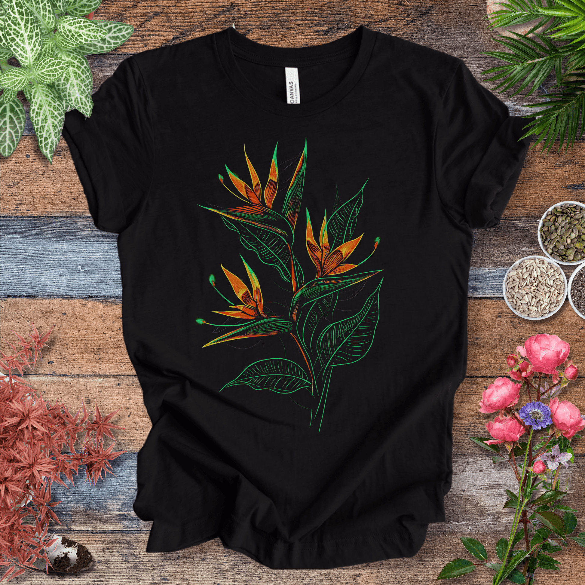 Printify T-Shirt Black Heather / S Neon Paradise Bird of Paradise T-Shirt