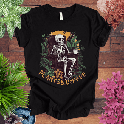 Printify T-Shirt Black Heather / S Plants & Coffee Skeleton T-Shirt