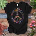 Rainbow Peace Sign Floral T-Shirt – Pastel Garden Wreath Tee | Eco-Friendly Plant Lover Gift | Sustainable Unisex Tee