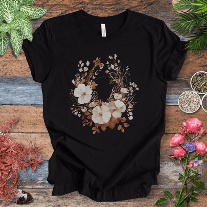 Printify T-Shirt Black Heather / S Rustic Floral Wreath Botanical T-Shirt