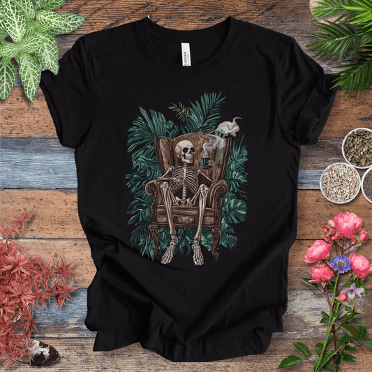 Printify T-Shirt Black Heather / S Skeleton Sip Jungle Vibes T-Shirt