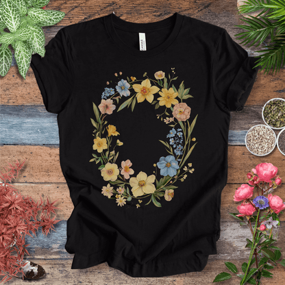 Printify T-Shirt Black Heather / S Spring Meadow Floral Wreath T-Shirt