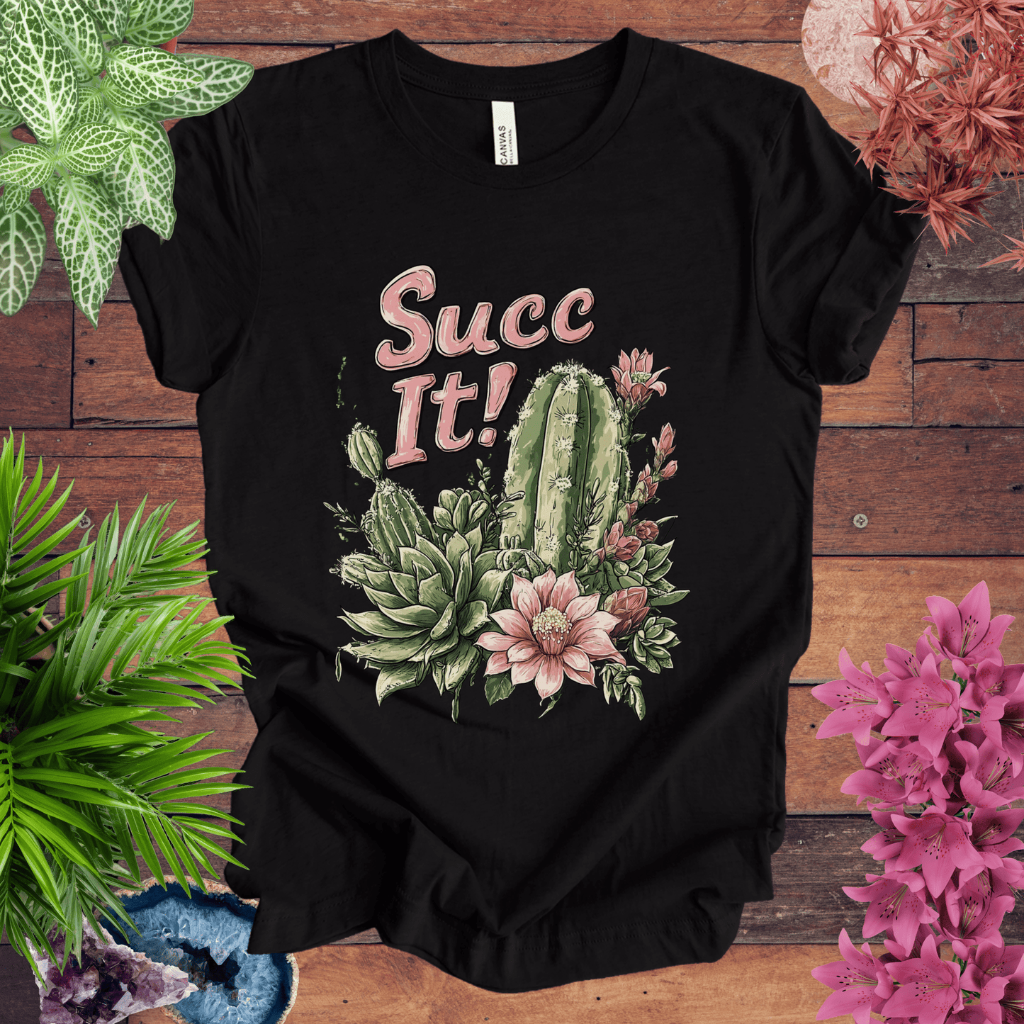 Printify T-Shirt Black Heather / S Succ It! - Cactus Lover T-Shirt