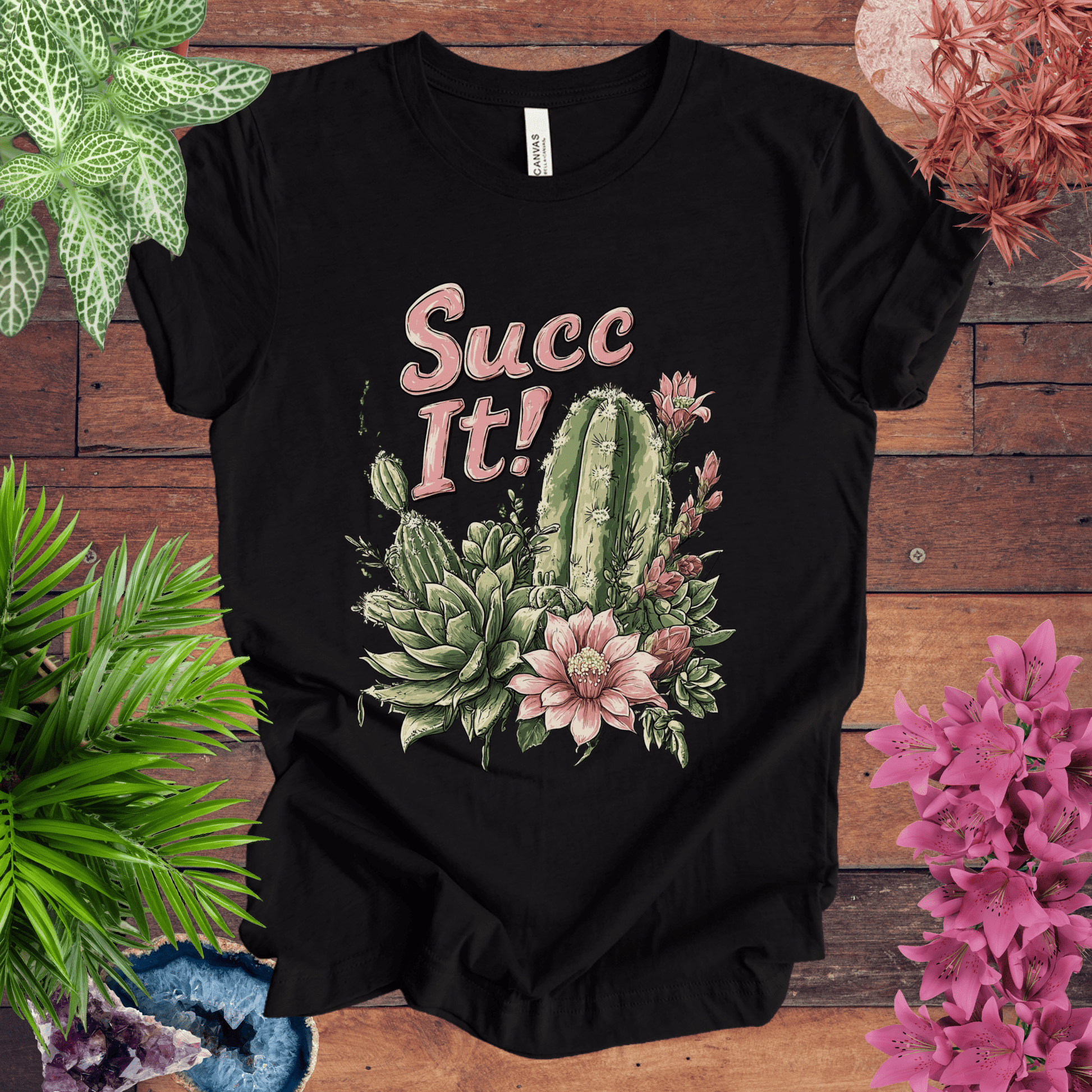 Printify T-Shirt Black Heather / S Succ It! - Cactus Lover T-Shirt