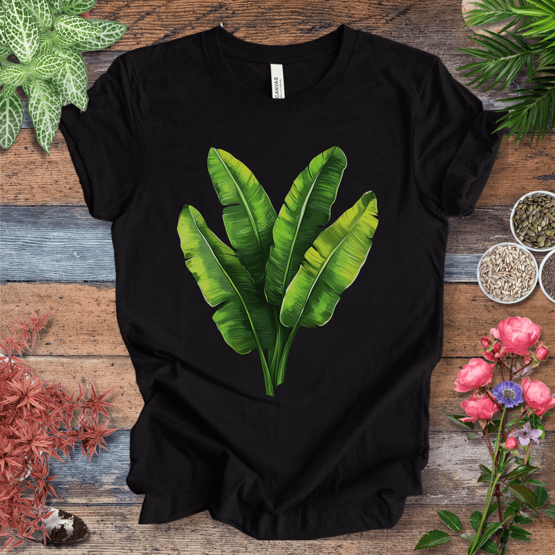 Printify T-Shirt Black Heather / S Tropical Banana Leaves T-Shirt