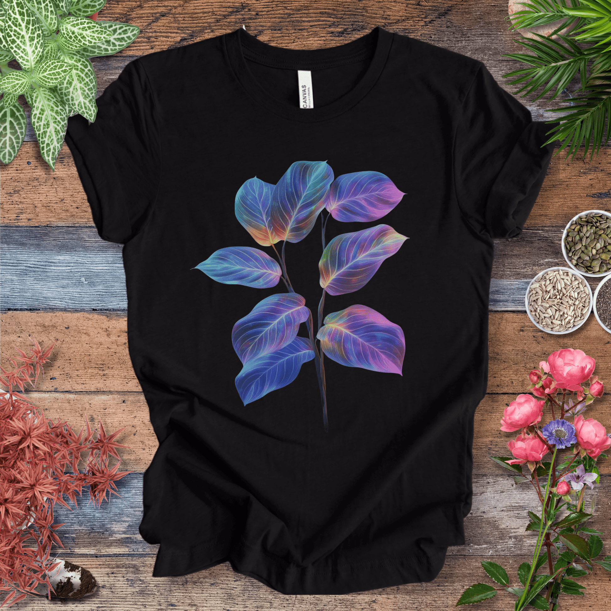 Printify T-Shirt Black Heather / S Tropical Sunset Gradient Leaf T-Shirt