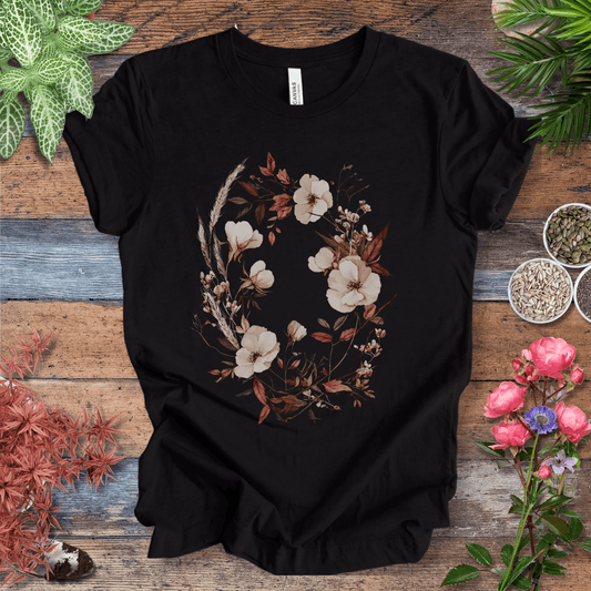 Printify T-Shirt Black Heather / S Vintage Floral Wreath Botanical T-Shirt