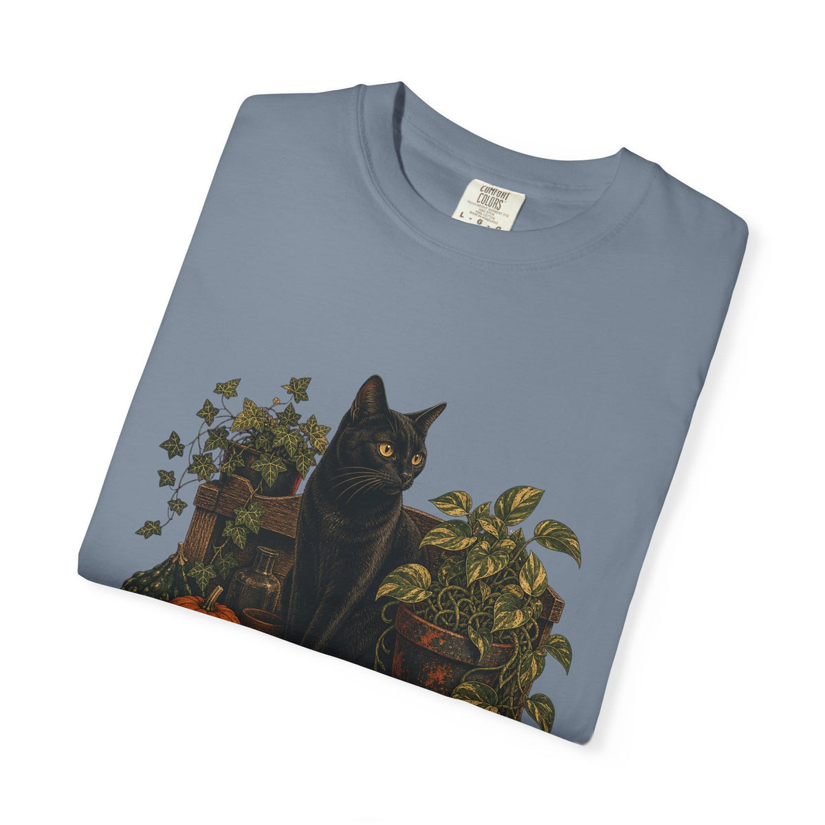 Botanical Vibes T-Shirt Black / S Black Cat Potting Bench T-Shirt - Fall Houseplant Art